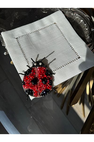 Hatice sakallı design 1Pc Ladybug Embroidered Cocktail Coffee Side Presentation Napkin