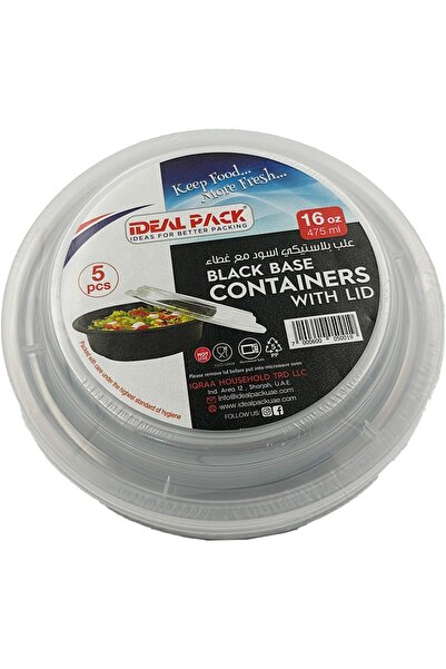Ideal Pack حاويات طعام دائرية بقاعدة سوداء وأغطية - ١٦ أونصة | عبوة من ٥ قطع ...