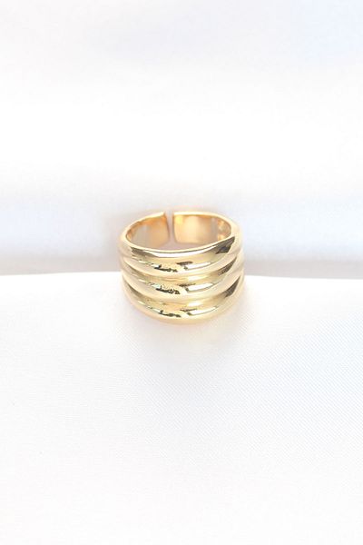 Skygo Gold Color Adjustable Striped Bombe Ring - Tj-Byk3119
