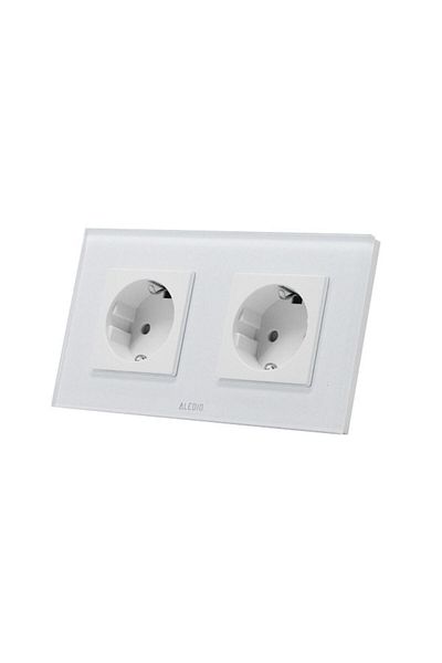 ALEDIO Priză simplă 2P+T 16A + Priză simplă 2P+T, 16A, Ramă din sticlă, Alb, Aledio A1P1PA