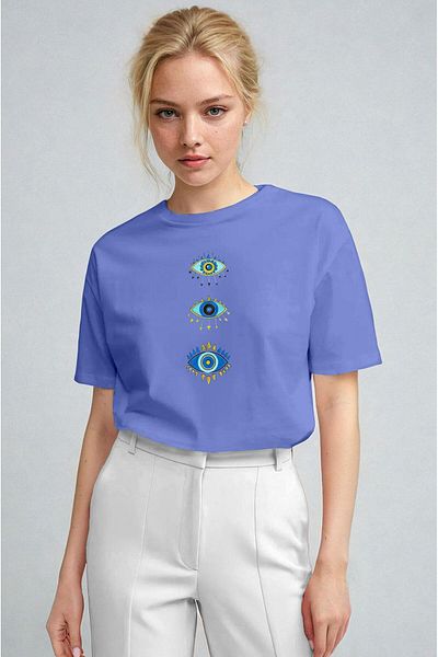 Millionaire Tricou pentru femei, albastru închis, cu imprimeu obișnuit cu ochi Evil Eye