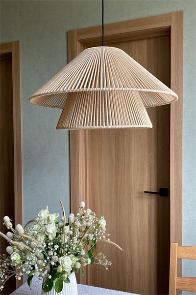 AFRALYAHOME Macrame Chandelier / Bohemian Chandelier / Rustic Style Conical Chandelier / Rattan Chandelier / Living Room Chandelier Bedroom 40cm