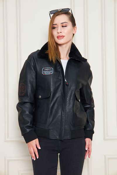 By Marki Marki Women's Genuine Jumbo Leather Maverick Coat – Natural Fur Collar, Embroidered, Insulated, 67 cm - 118022