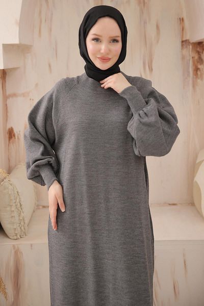 hafsamina Balloon Sleeve Knitwear Dress Smoked Hm2522