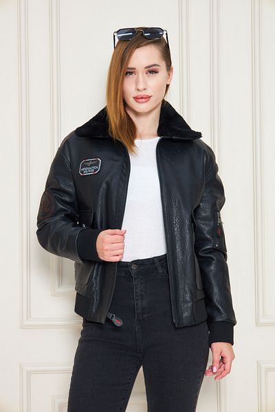 By Marki Marki Women's Genuine Jumbo Leather Maverick Coat – Natural Fur Collar, Embroidered, Insulated, 67 cm - 118022