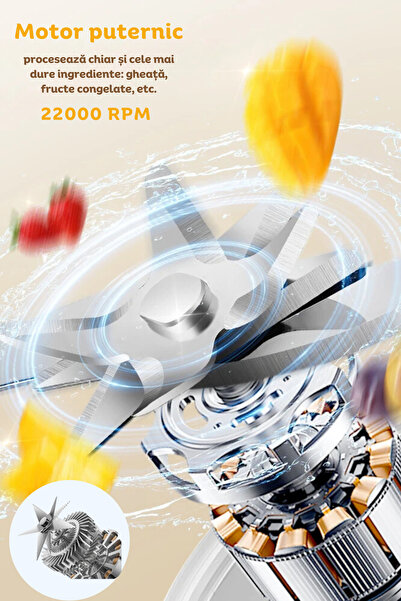 clickzu Blender portabil cu 10 lame de tăiere pentru smoothie-uri, sucuri și piureuri, capacitate 400 ml,