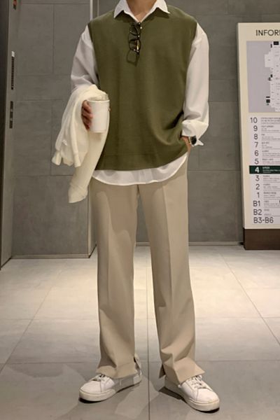 Tarz Cool Men's Khaki V-Neck Oversize Sweater