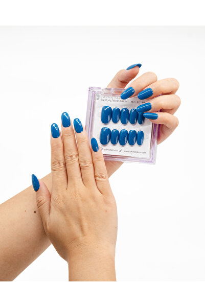 Takma Takma Takma Tırnak Nail Art Mavi L Beden Kısa Oval 10'lu El Yapımı Jel ...
