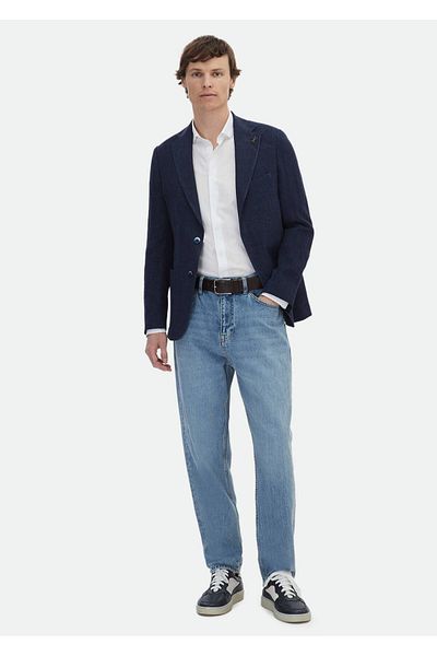 Ramsey Gemusterte Hemdschulter Slim Fit Jacke aus 100 % Leinen