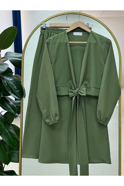 MİHRA STORE Nubola Tie Front Skirt Suit-As078 Khaki