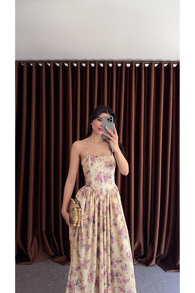 HAZELANNA Yellow Dress with Strap Floral