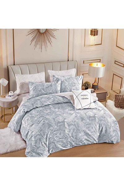 trendyhome Double bed linen with Elastic, 6 PIECES, Fine Cotton, Leaves, Multicolor, J244063-ELASTIC