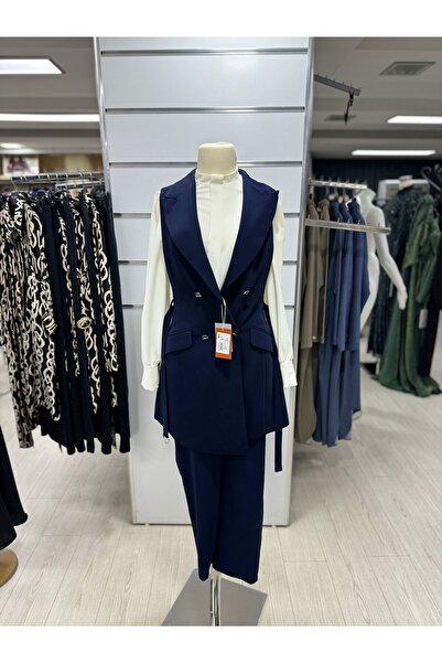 Zühre Kruvaze Yaka Kemerli Üçlü Kombin Takım TK-0911