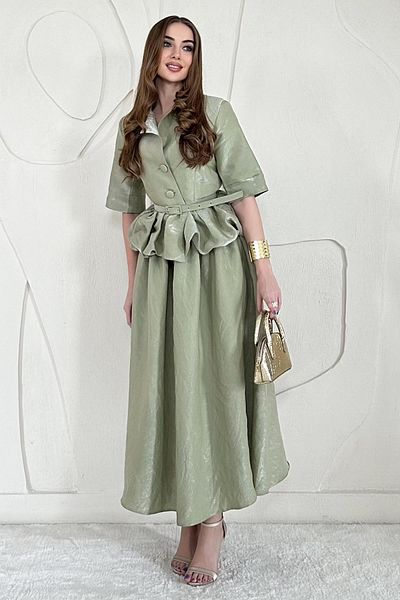 Elbee Fashion Woman Fringed Jacket Skirt Suit with Thin Belt Detail