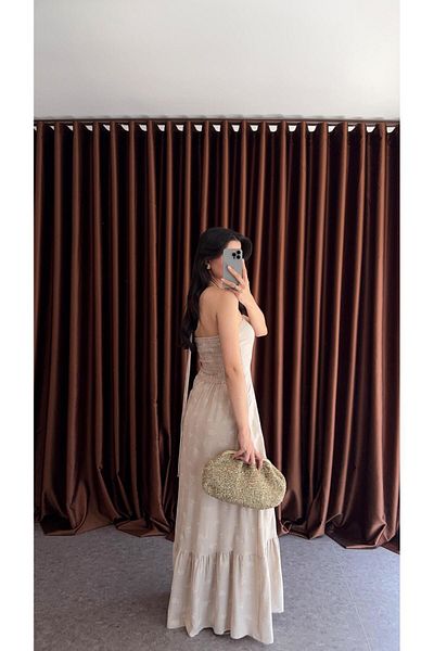 HAZELANNA Beige Dress with Embroidery Look