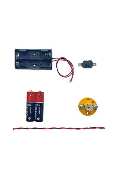 Kidsmaker Ahşap Tabanlı Basit Elektrik Devresi ( Pilli ) - Duy - Ampul - Pil Kutusu - Pil - Anahtar - Kablo