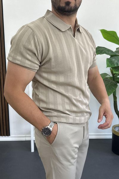 Edwox Ανδρικό μπλουζάκι με μοτίβο με ανοιχτό γιακά Mink Edw385