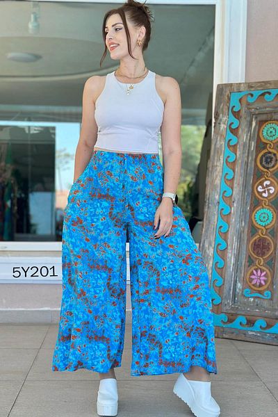 İnce Topuk Patterned Viscose Wide Leg Trousers 5Y201