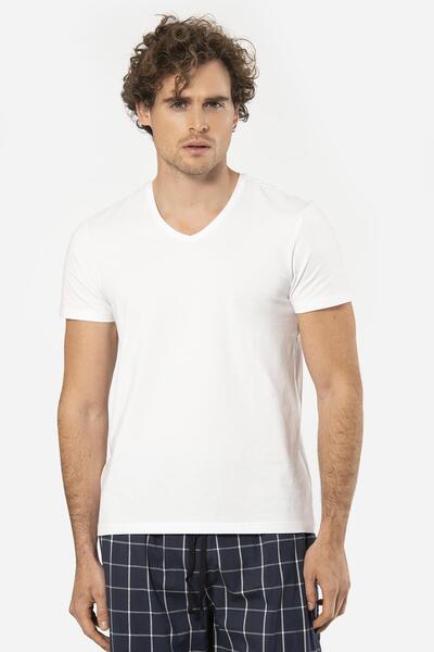 Cacharel Σετ πιτζάμες με κοντό μανίκι με λαιμόκοψη σε σχήμα V και καρό κάτω μέρος με τσέπες