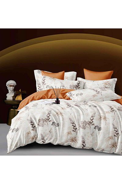 trendyhome Double Bed Linen with Elastic, Finet, 6 Pieces, Poppies, Brown/White, J24327-ELASTIC