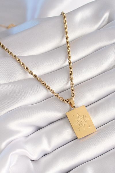 Skygo Gold Colored 316L Steel - Twist Chain and Star Detailed Figure Women's Necklace - Tj-bko8451