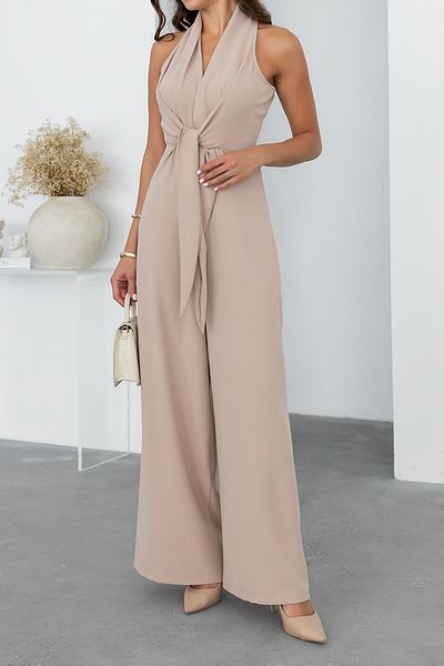 Neşeli Butik Women's Beige Lace-Up Detailed Jumpsuit Nbmy3551