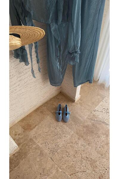 Eataly Shoes Cody Blue Mesh Belt Detailed Ballerinas