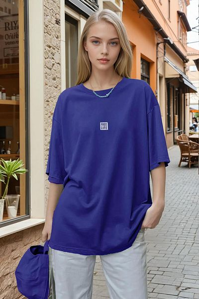 Teenage Millionaire Tricou Saks Blue Free Life pentru femei, cu decolteu oversize Salas