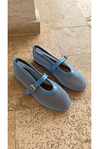 Eataly Shoes Balerini Cody Blue Mesh cu centură