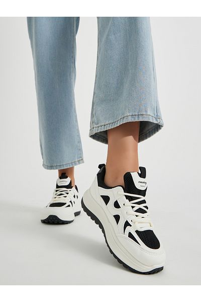 Styli Color Block Lace-Up Chunky Sneakers with Back Pull Tab