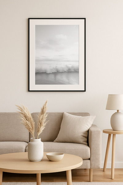 seninürünün Calm Waves - Μονόχρωμο μοντέρνο ζωγραφικό έργο με μεταλλικό πλαίσ...