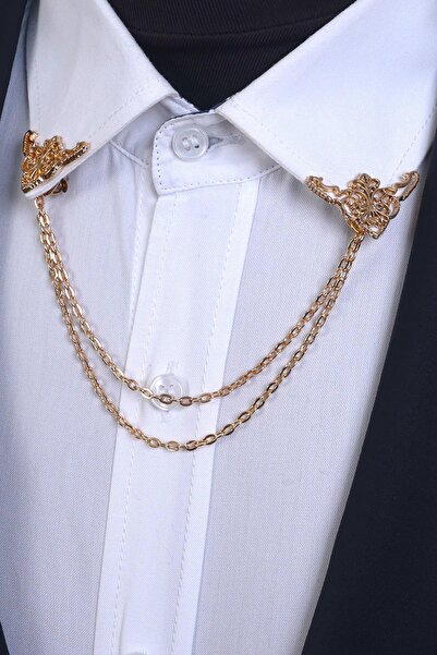 Esgue Desenli Gold & Gümüş Metal Gömlek Yaka Broş