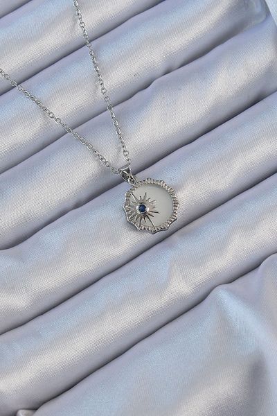 Skygo 316L Silver Enamel Pole Star Necklace with Zirconia - Tj-Bko9148