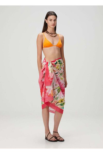 Barine Floral Patterned Cotton Pareo & Sarong Fuchsia