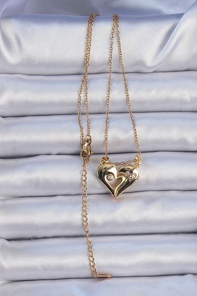 Skygo 316L Steel Zircon Stone Magnet Heart Necklace - Gold Color, Tj-Bko9081