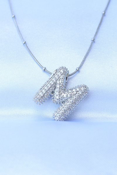Skygo 316L Steel Chain Zircon Stone m Letter Silver Color Bubble Necklace - Tj-Bko8727