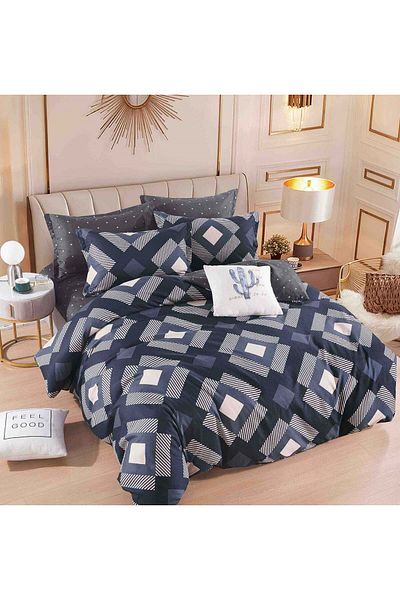 trendyhome Double Bed Linen with Elastic, Finet, 6 Pieces, Elegant, Black/White, J14842-ELASTIC