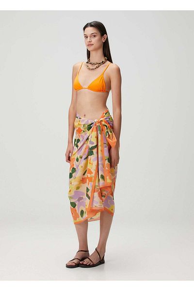 Barine Floral Patterned Cotton Pareo & Sarong Orange