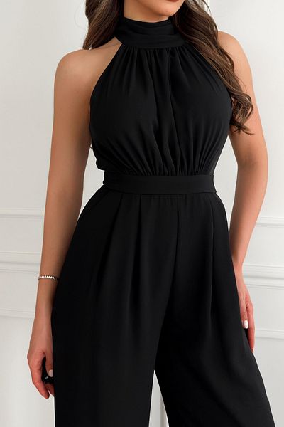 Neşeli Butik Women's Black Halter Neck Jumpsuit with Pockets Nbmy3721