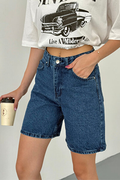 alanora Kadın Yüksek Bel Straight Fit Şort Jeans