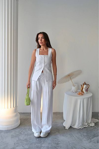 Neşeli Butik Women's Summer Vest Pants Double Linen Suit Nbg096