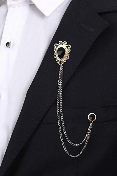 Esgue Gümüş Renk Taşlı Ceket Yaka Broşu