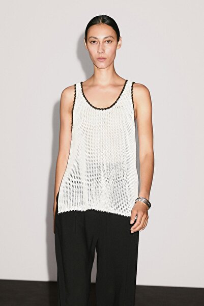 Massimo Dutti %100 pamuklu askılı kroşe top