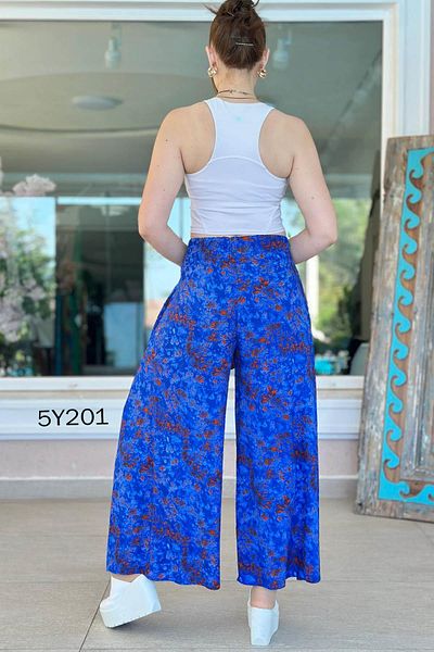 İnce Topuk Patterned Viscose Wide Leg Trousers 5Y201