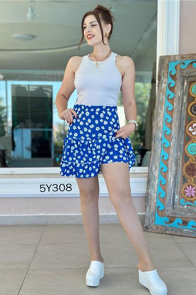 İnce Topuk Wrapped Ruffle Shorts Skirt 5Y308