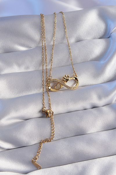 Skygo 316L Steel Chain Gold Color Zircon Stone Infinity Necklace with Paw and Heart Detail - Tj-Bko8780