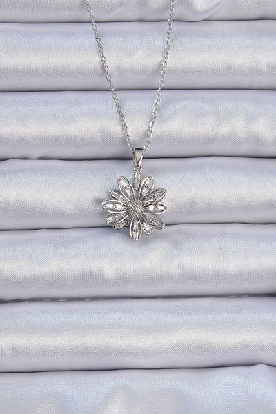 Skygo 316L Steel Chain Silver Color Zircon Stone Flower Necklace - Tj-Bko9070