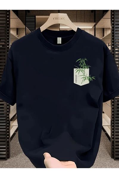 VBSVİBES Black Oversize T-Shirt – Pocket Top Bamboo Plant Printed Unisex Model