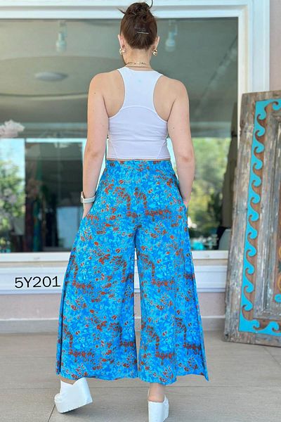 İnce Topuk Patterned Viscose Wide Leg Trousers 5Y201