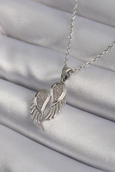 Skygo 316L Silver Wing Model Women's Necklace with Zircon Stone Detail - TJ-BKO8347